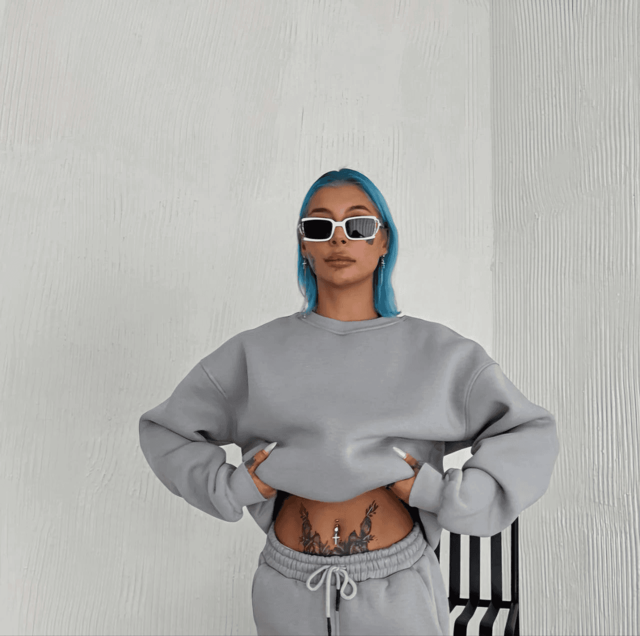 Kadın Bisiklet Yaka 3 İplik Pamuklu Basic SweatShirt - Gri