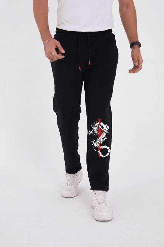 Erkek Kışlık Üç İplik Baskılı Eşofman Pantolon - Siyah — görsel 1 / 2