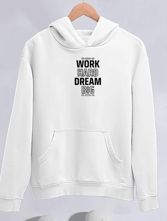 Kadın Oversize Kapüşonlu Cepli Baskılı 3 İplik Pamuklu Hoodie Sweatshirt - Beyaz