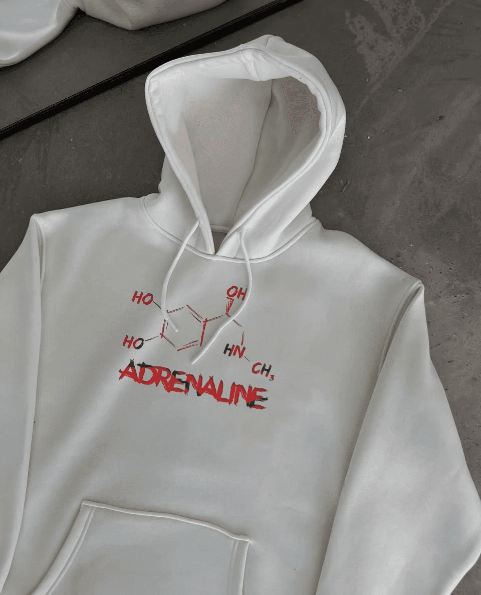 Kadın Oversize Kapüşonlu Cepli Baskılı 3 İplik Pamuklu Hoodie Sweatshirt - Beyaz