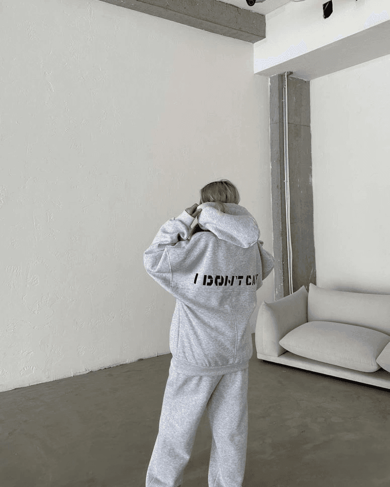 Kadın Nakış İşlemeli 3 İplik Pamuklu Sweat Alt-Üst Takım- Gri