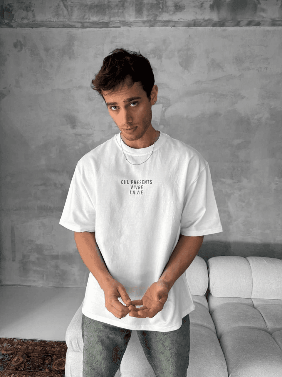 Erkek Ön ve Arka Baskılı T-Shirt Kısa Kol Bisiklet Yaka Regular Fit Tişört - Beyaz — görsel 1 / 5