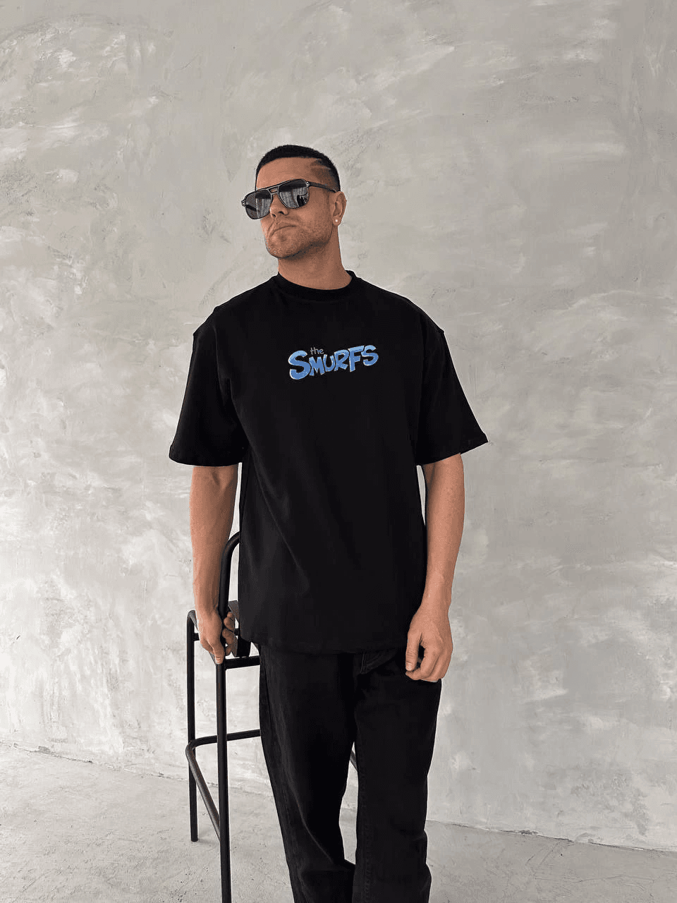 Erkek Ön ve Arka Baskılı T-Shirt Kısa Kol Bisiklet Yaka Regular Fit Tişört - Siyah — görsel 1 / 4