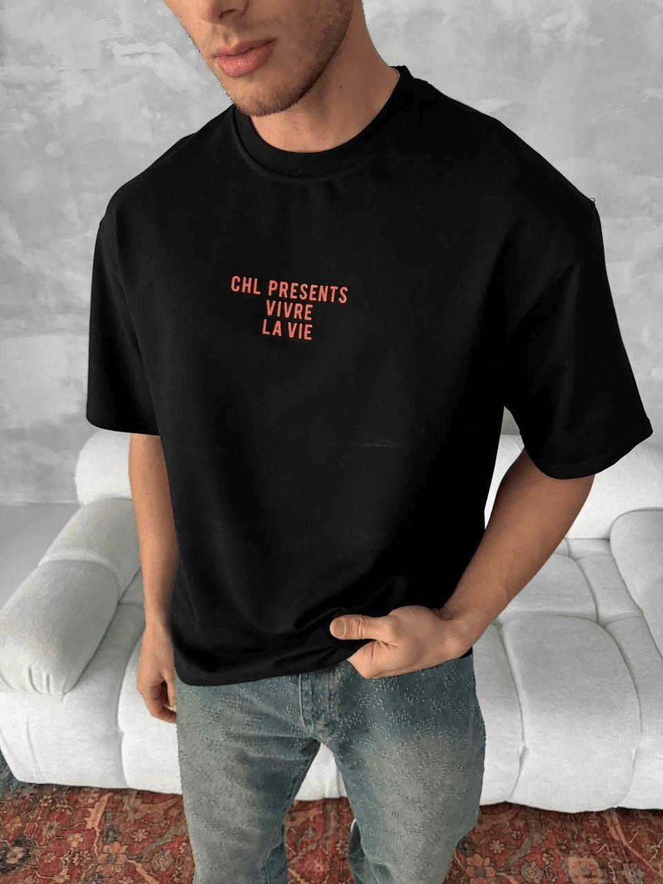Erkek Ön ve Arka Baskılı T-Shirt Kısa Kol Bisiklet Yaka Regular Fit Tişört - Siyah — görsel 1 / 5