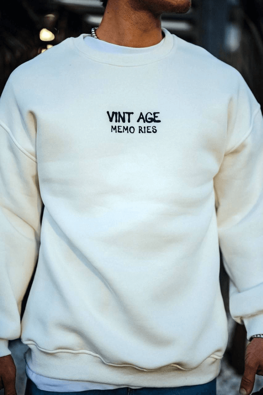 Erkek Bisiklet Yaka 3 İplik pamuklu Baskılı SweatShirt - Beyaz — görsel 1 / 4