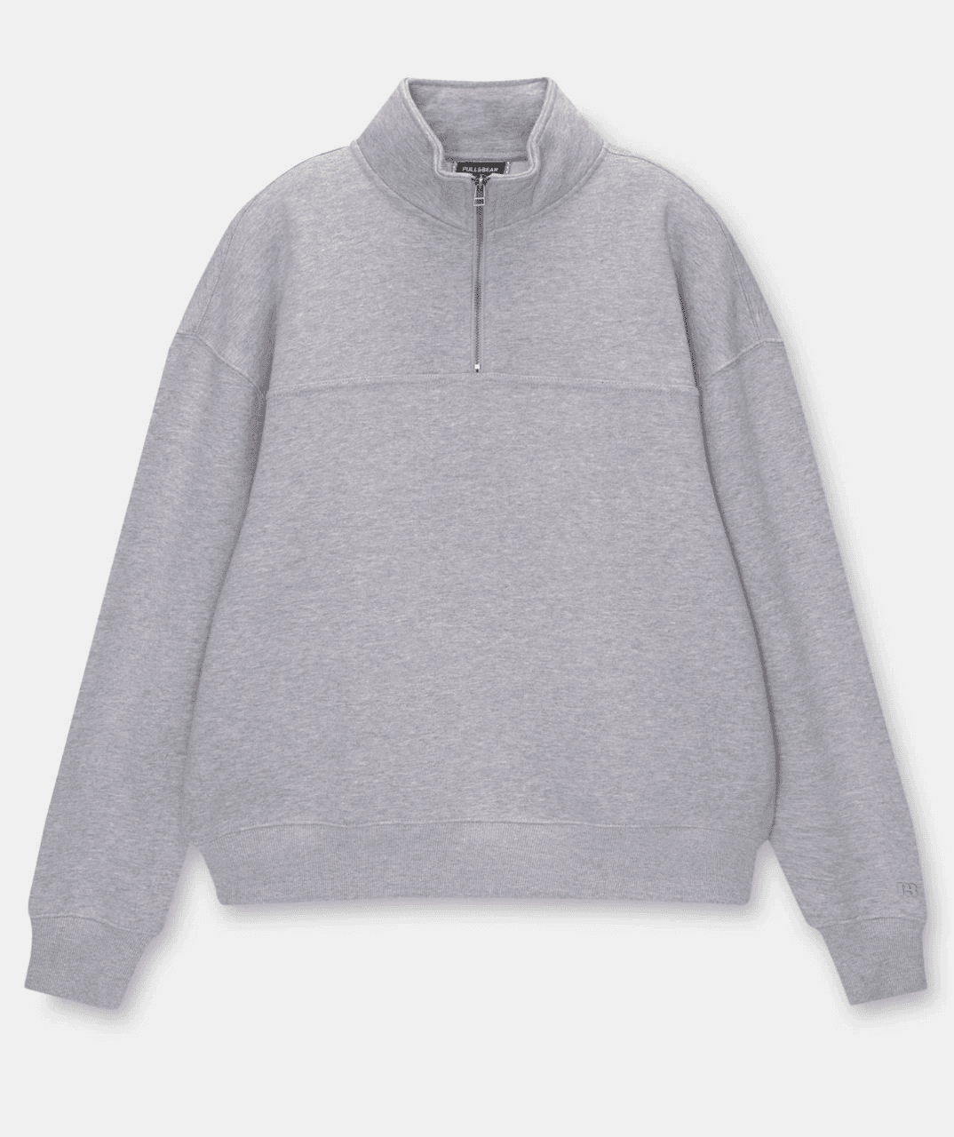 Kadın 3 İplik Pamuklu Oversize Yarım Fermuarlı Yakalı Basic Sweatshirt - Gri