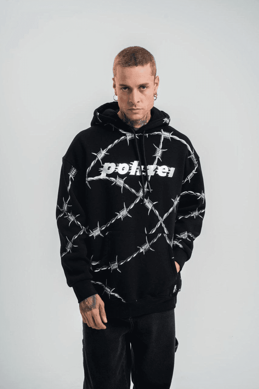 ERKEK Kapüşonlu Varak ve Pano Baskılı Hoodie SweatShirt- Siyah — görsel 1 / 8