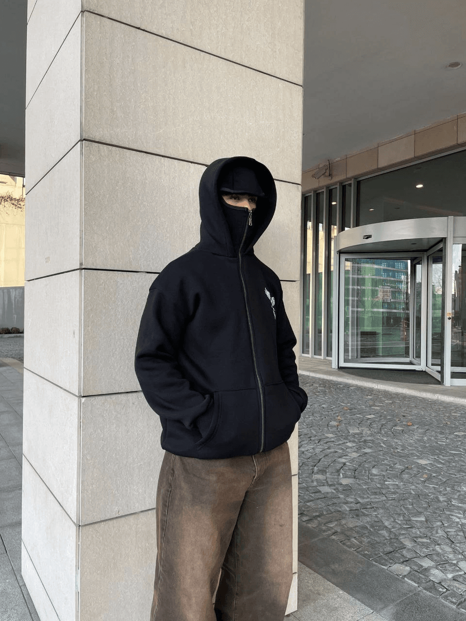 Erkek 3 iplik Samuray kapüşonlu ZIP Fermuarlı SweatShirt Hoodie - Siyah — görsel 1 / 5