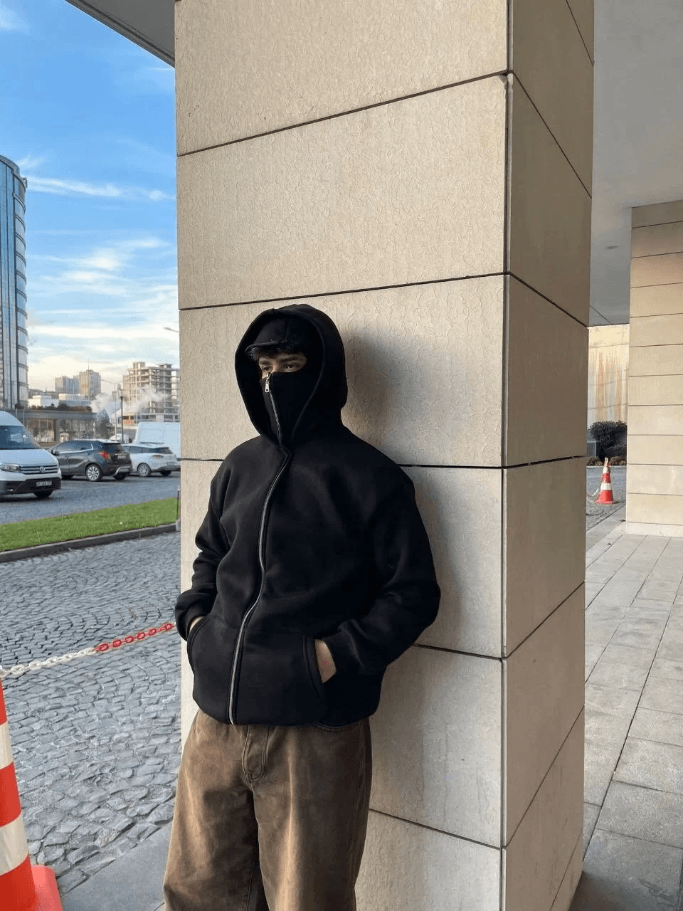 Samuray Ninja Çift Kapşonlu ZIP Fermuarlı Kanguru Çepli Tam Fermuarlı Hoodie Swetshirt - Siyah — görsel 1 / 4
