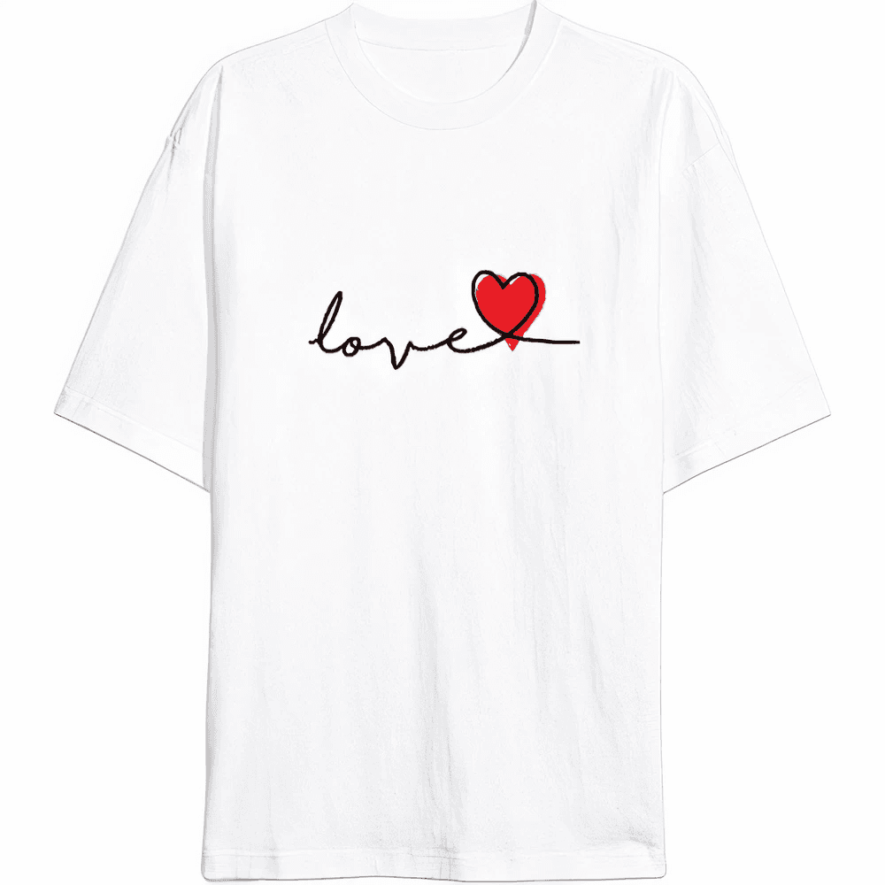 14 Şubat Tişört Sevgililer Günü İçin Özel Tasarım Love Baskılı T-shirt - Beyaz