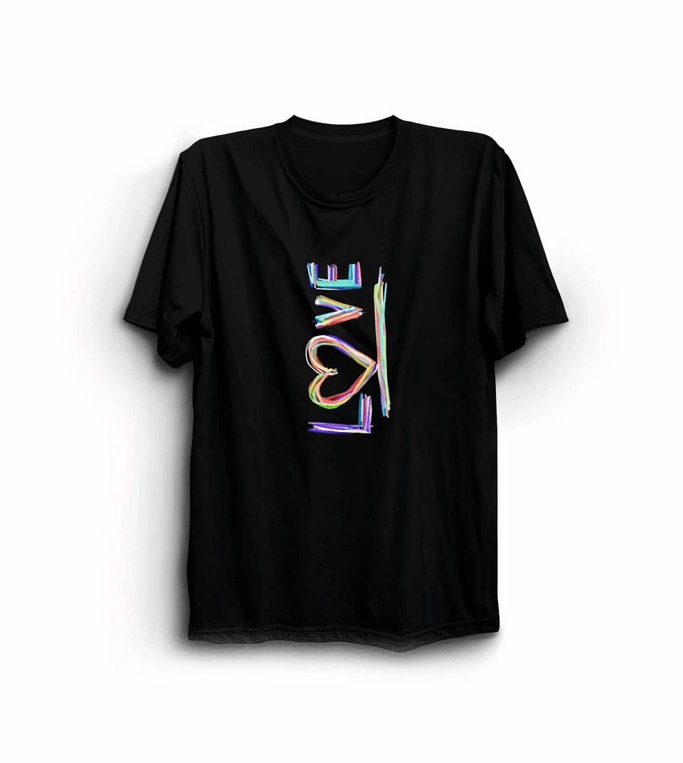 14 Şubat Sevgililer Günü Love Baskılı Oversize Bisiklet Yaka T-shirt - Siyah