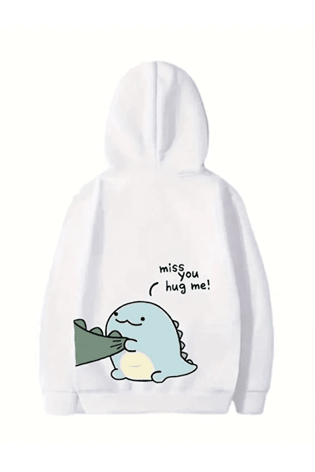 Sevgililer Günü Baskılı Oversize Kapüşonlu Sweatshirt Hoodie - Beyaz