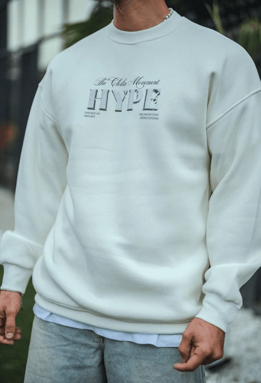 Erkek 3 İplik Pamuklu Bisiklet Yaka Baskılı SweatShirt - Beyaz — görsel 1 / 4