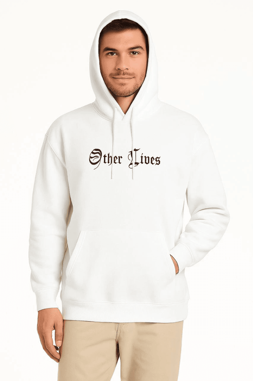Erkek Kapüşonlu Kanguru Cepli Sweatshirt 3 İplik Pamuklu Baskılı Hoodie - Beyaz — görsel 1 / 4