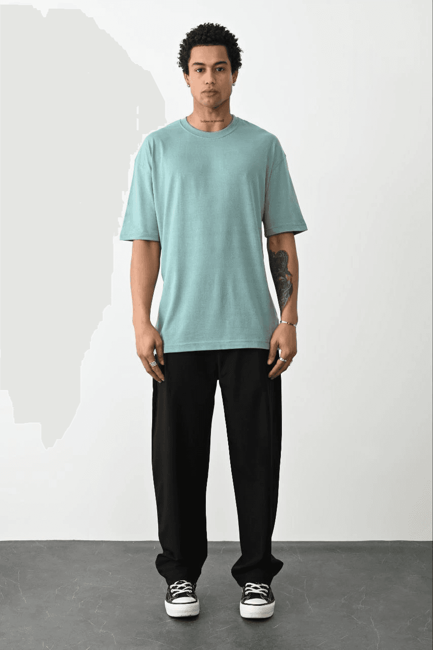Erkek Tişört Düz Basic Penye Yazlık Bisiklet Yaka Kısa Kol T-Shirt - Mint Yeşili