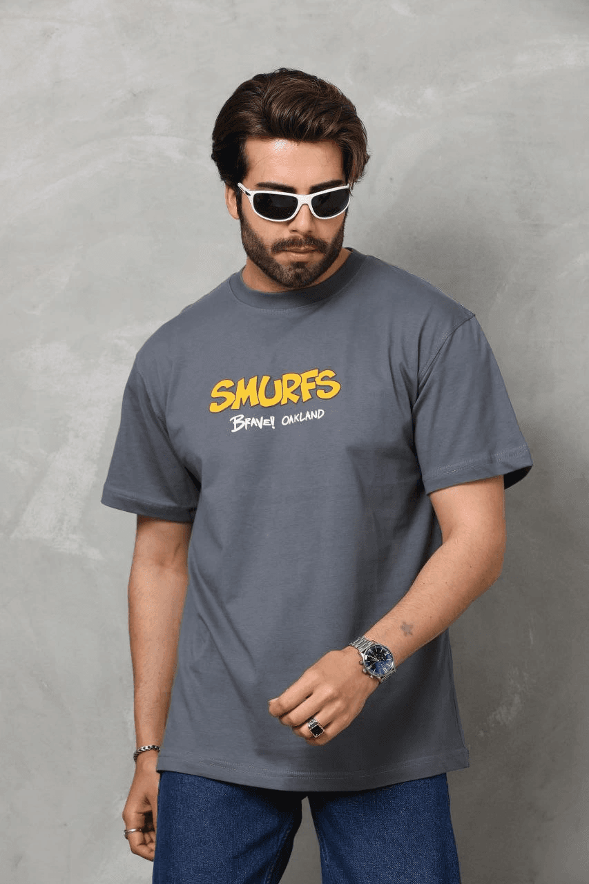 Erkek Kısa Kol Yazlık Tişört Bisiklet Yaka Baskılı Oversize T-Shirt - Füme — görsel 1 / 8