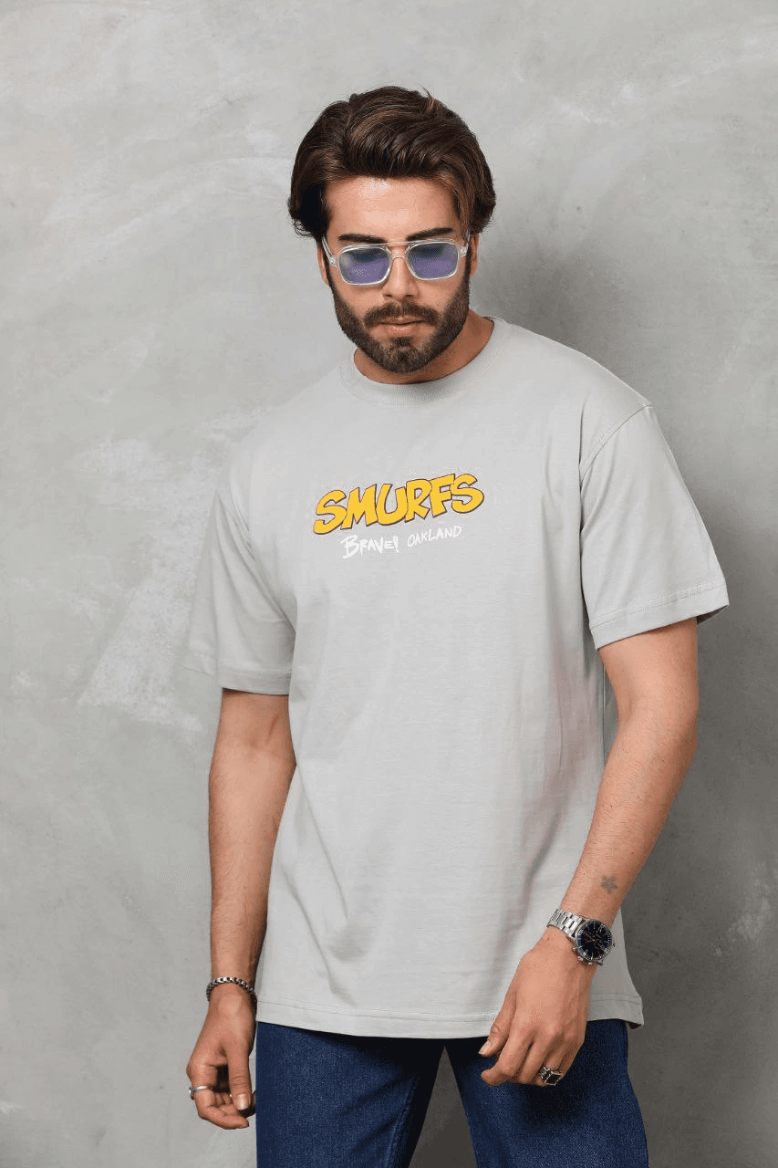Erkek Kısa Kol Yazlık Tişört Bisiklet Yaka Baskılı Oversize T-Shirt - Gri — görsel 1 / 8