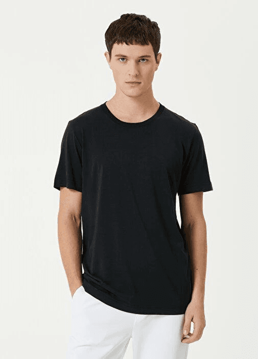 ERKEK Düz Tişört Bisiklet Yaka Regular Fit Yazlık Kısa kol T-Shirt - Siyah — görsel 1 / 4