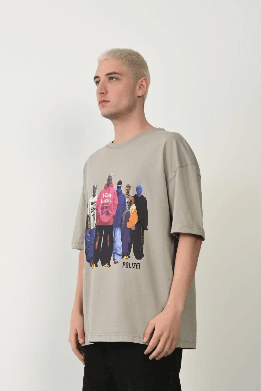 Erkek Baskılı T-Shirt Kısa Kol Bisiklet Yaka Rahat Kalıp Tişört - Boyalı Gri — görsel 1 / 5