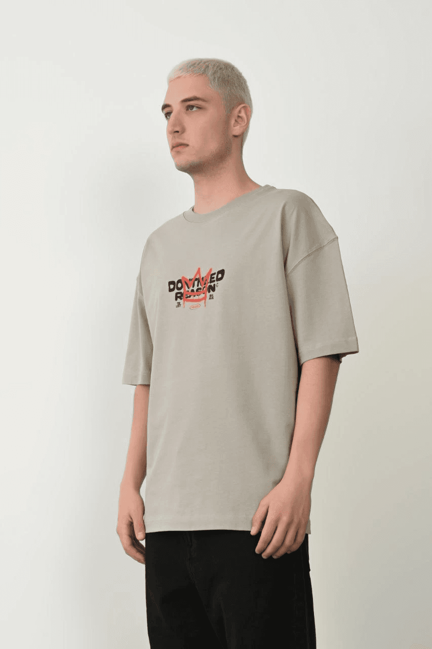 Erkek Baskılı T-Shirt Kısa Kol Bisiklet Yaka Rahat Kalıp Tişört - Boyalı Gri — görsel 1 / 5