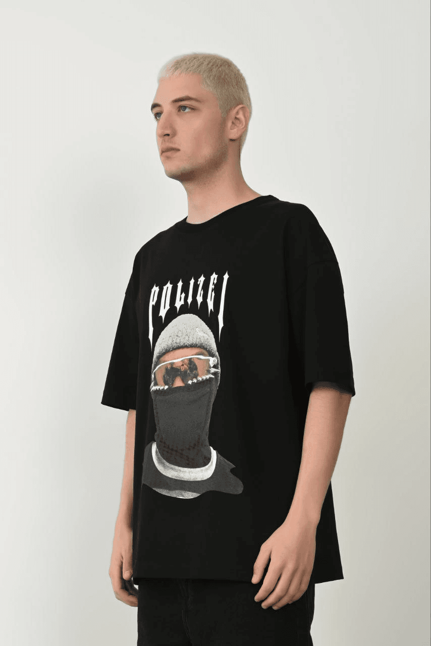 Erkek Baskılı T-Shirt Kısa Kol Bisiklet Yaka Rahat Kalıp Tişört - Siyah — görsel 1 / 5