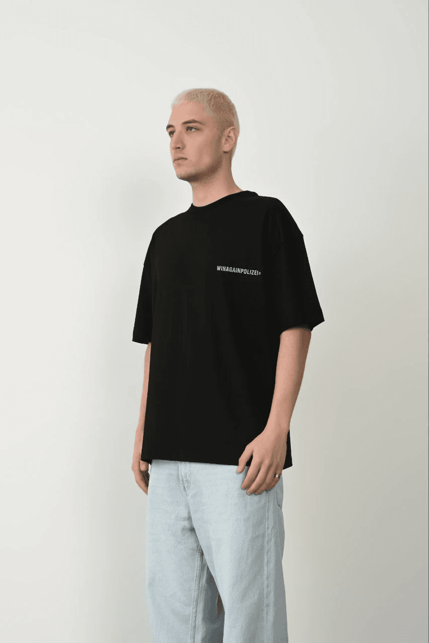 Erkek Baskılı T-Shirt Kısa Kol Bisiklet Yaka Rahat Kalıp Tişört - Siyah