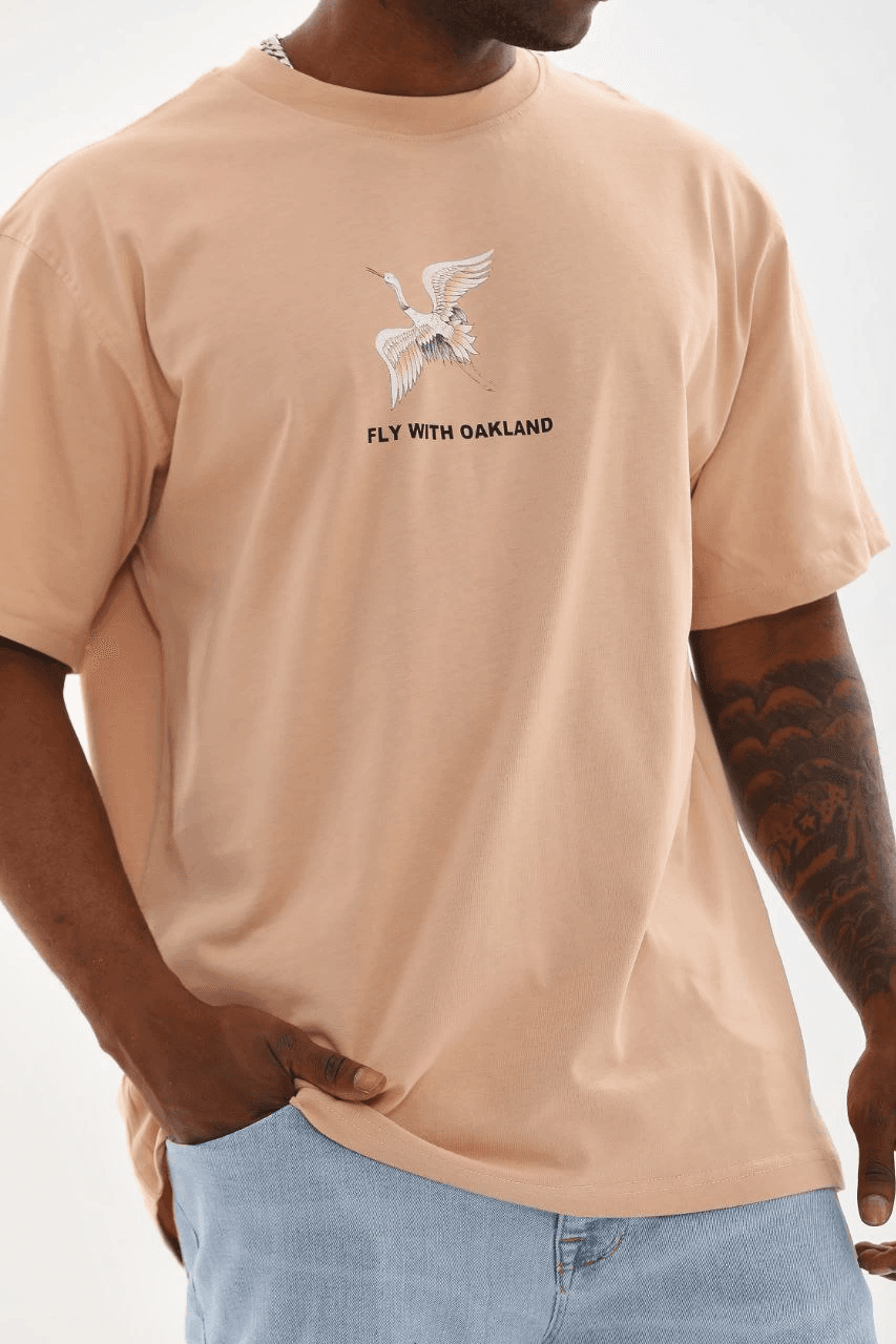 Erkek Baskılı T-Shirt Kısa Kol Bisiklet Yaka Rahat Kalıp Tişört - Bej — görsel 1 / 7