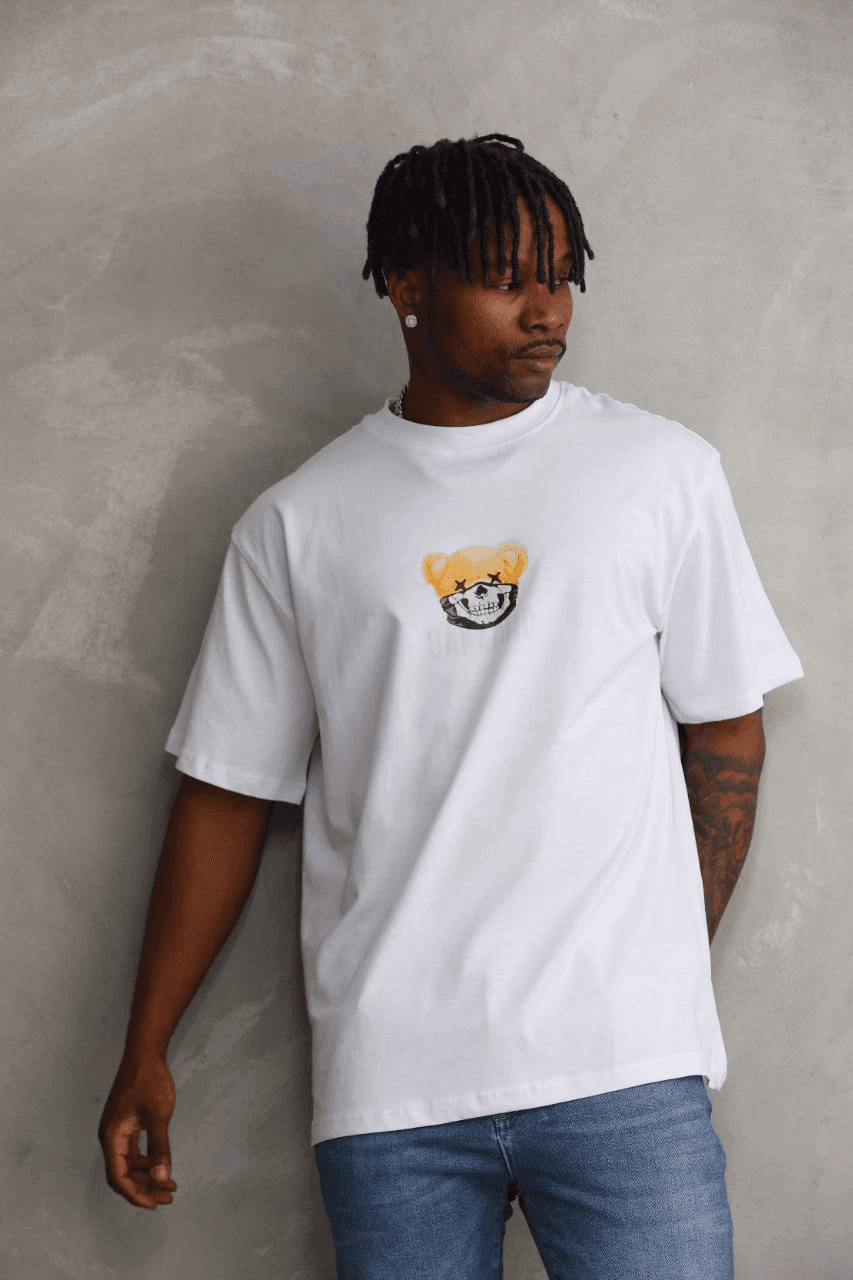 Erkek Baskılı T-Shirt Kısa Kol Bisiklet Yaka Regular Tişört - Beyaz