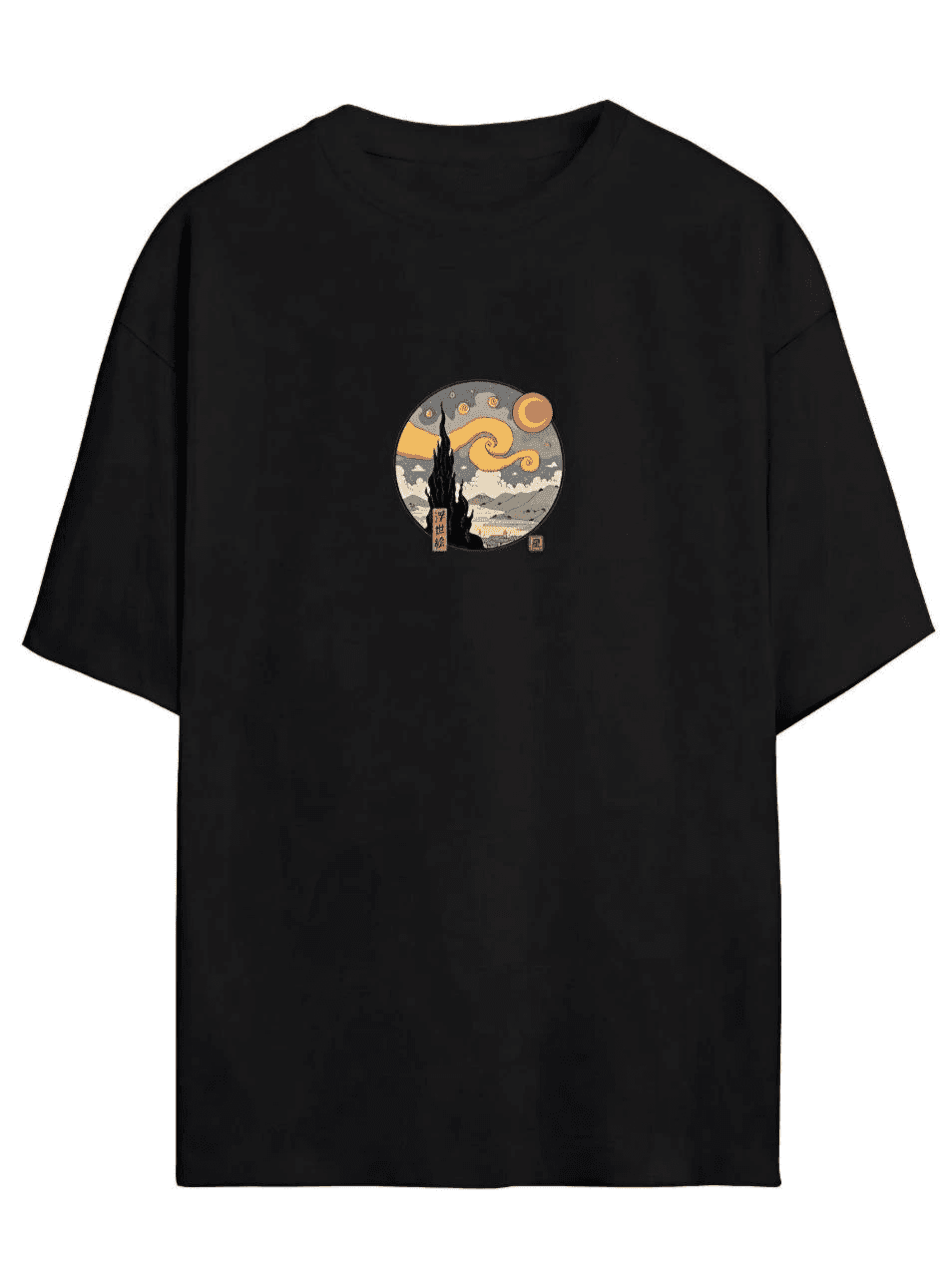 Kadın Baskılı T-Shirt Kısa Kol Bisiklet Yaka Oversize Rahat Kalıp Tişört - Siyah