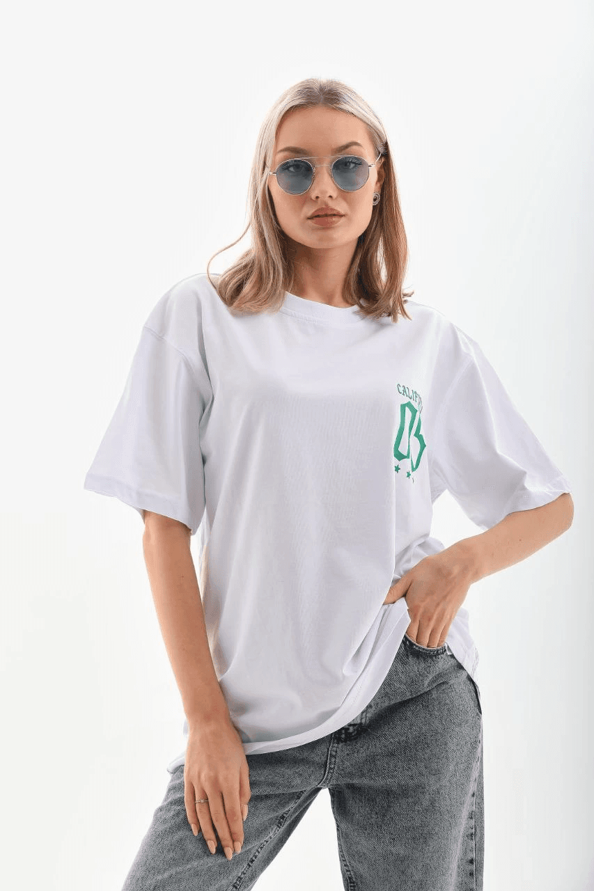 Kadın Baskılı kısa kol Oversize T-Shirt - Beyaz — görsel 1 / 6