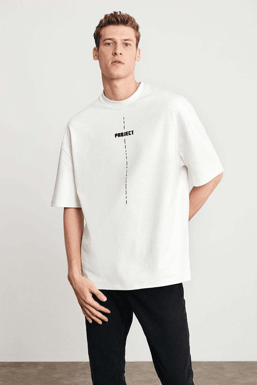 Erkek Baskılı T-Shirt Kısa Kol Bisiklet Yaka Regular Fit Rahat Kalıp Tişört - Beyaz — görsel 1 / 4