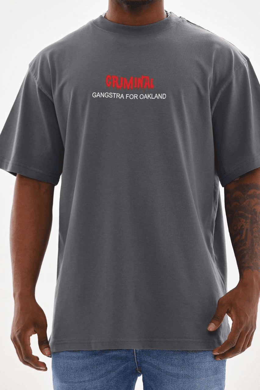 Erkek Baskılı T-Shirt Kısa Kol Bisiklet Yaka Rahat Kalıp Tişört - Füme — görsel 1 / 7
