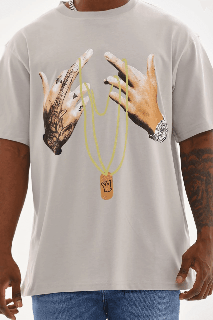 Erkek Baskılı T-Shirt Kısa Kol Bisiklet Yaka Rahat Kalıp Tişört - Gri — görsel 1 / 8