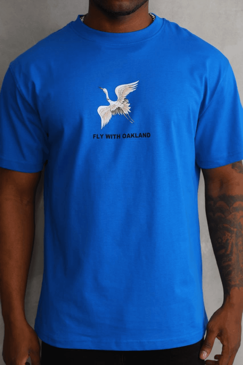 Erkek Baskılı T-Shirt Kısa Kol Bisiklet Yaka Rahat Kalıp Tişört - Mavi