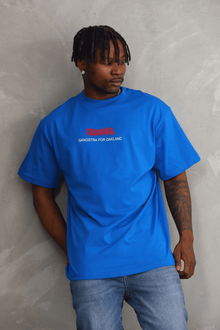 Erkek Baskılı T-Shirt Kısa Kol Bisiklet Yaka Rahat Kalıp Tişört - Mavi — görsel 1 / 8