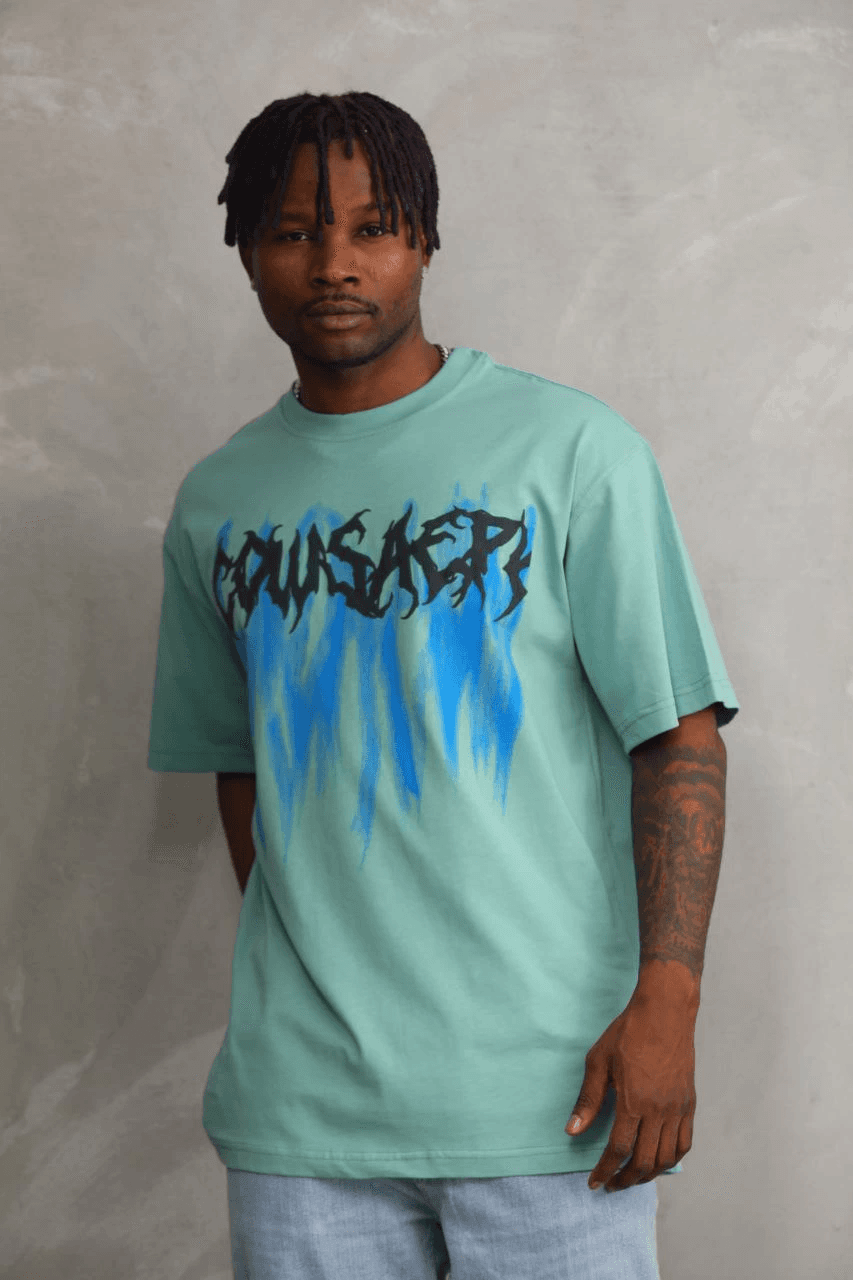 Erkek Baskılı T-Shirt Kısa Kol Bisiklet Yaka Rahat Kalıp Tişört - Mint Yeşili — görsel 1 / 7