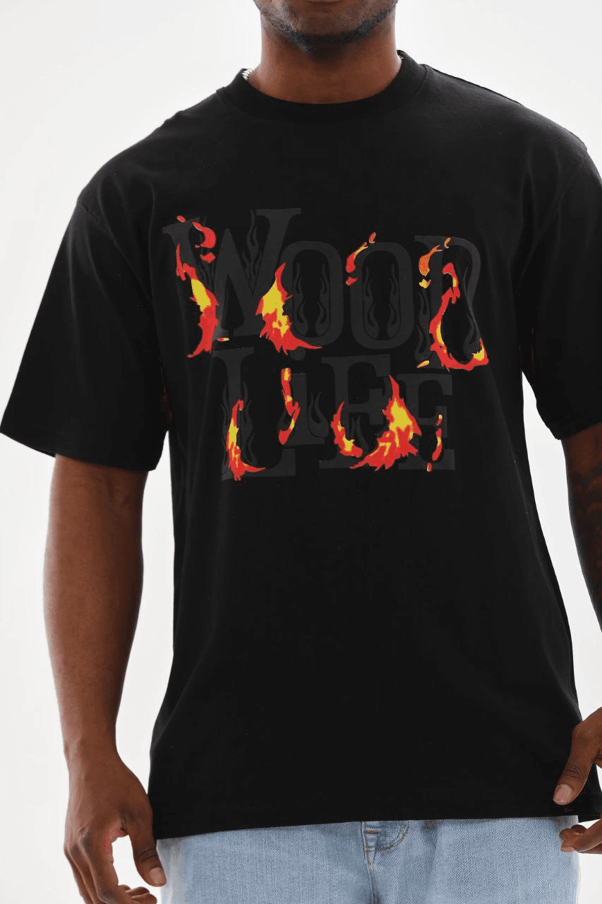 Erkek Baskılı T-Shirt Kısa Kol Bisiklet Yaka Rahat Kalıp Tişört - Siyah — görsel 1 / 8