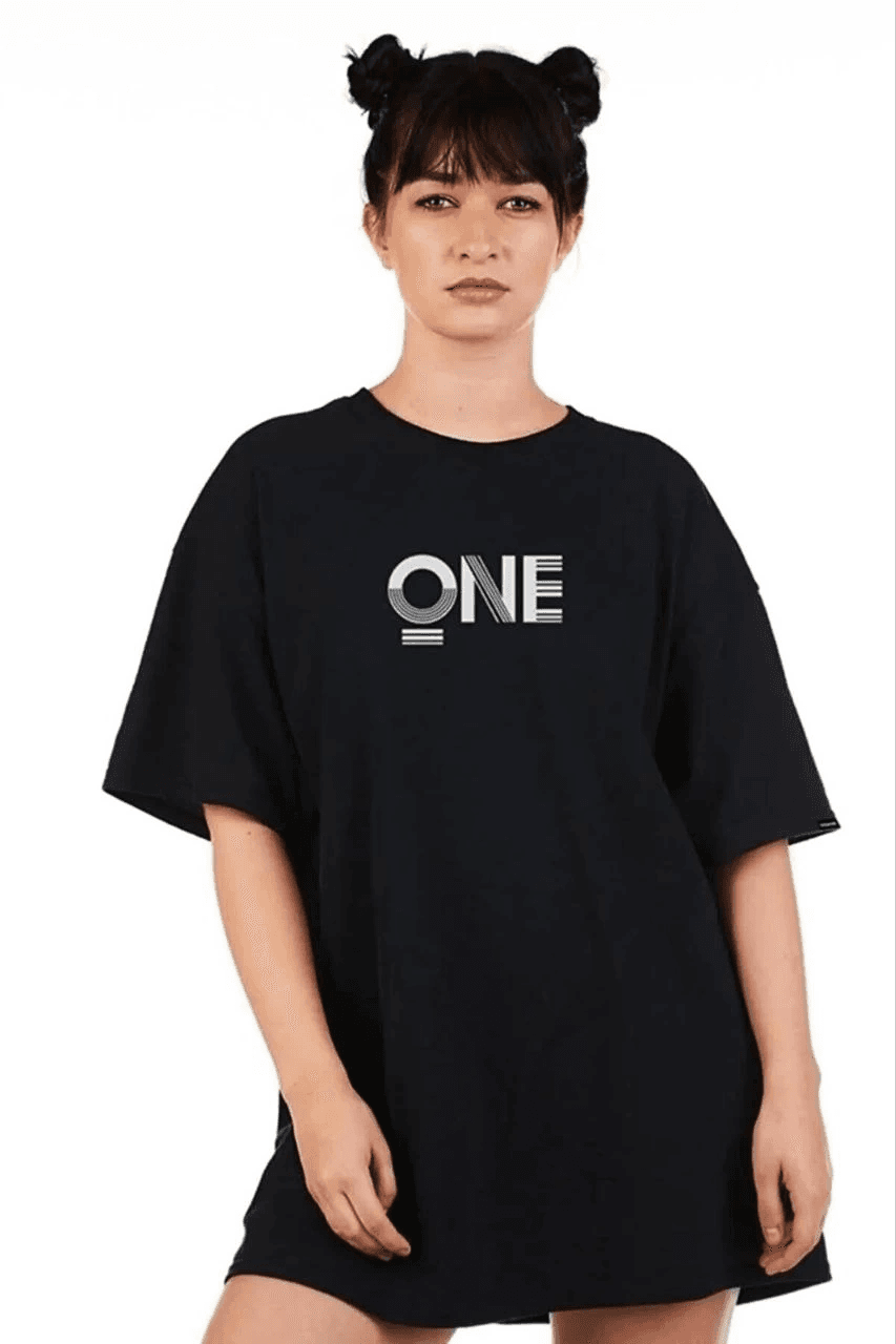 Kadın Baskılı T-Shirt Kısa Kol Bisiklet Yaka Oversize Rahat Kalıp Tişört - Siyah