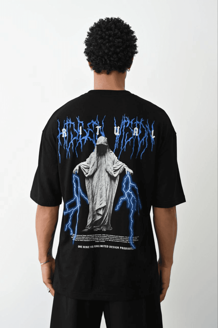 Erkek Baskılı Oversize Kısa kol T-Shirt - Siyah — görsel 1 / 6