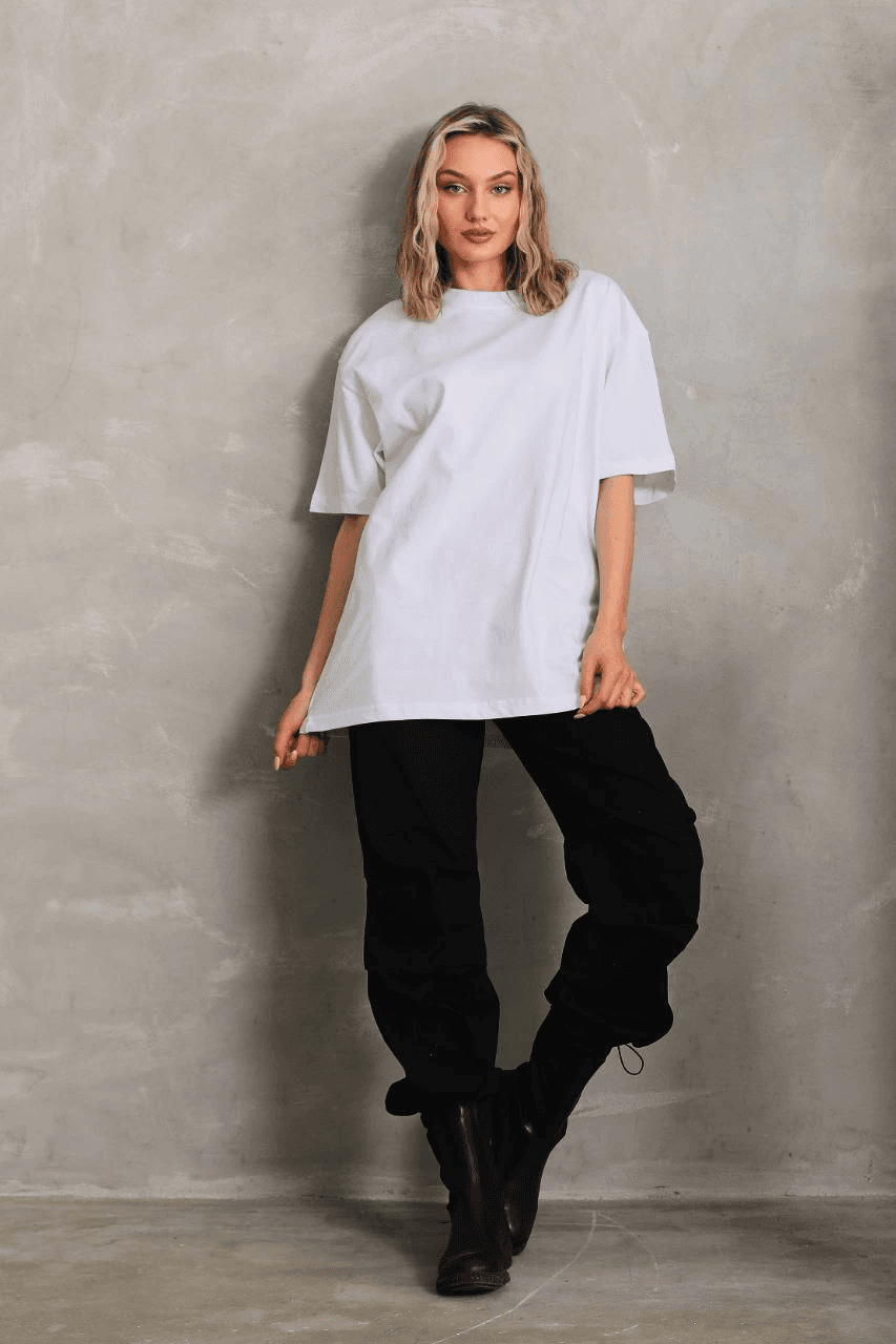 Kadın Düz Kısa kol Penye T-shirt - Beyaz — görsel 1 / 4