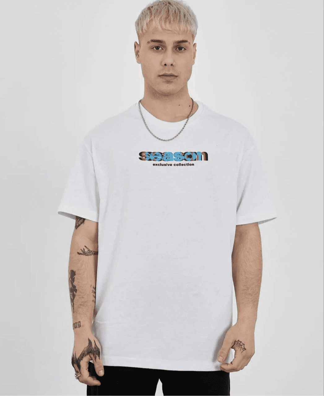 Erkek Kısa Kol Yazlık Tişört Bisiklet Yaka Baskılı Oversize T-Shirt - Beyaz