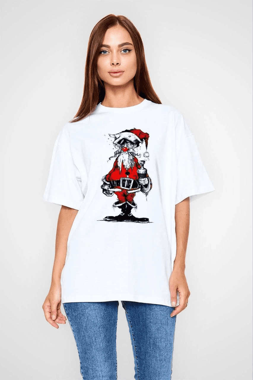 kadın Bisiklet Yaka Baskılı Kısa kol Oversize T-Shirt - Beyaz