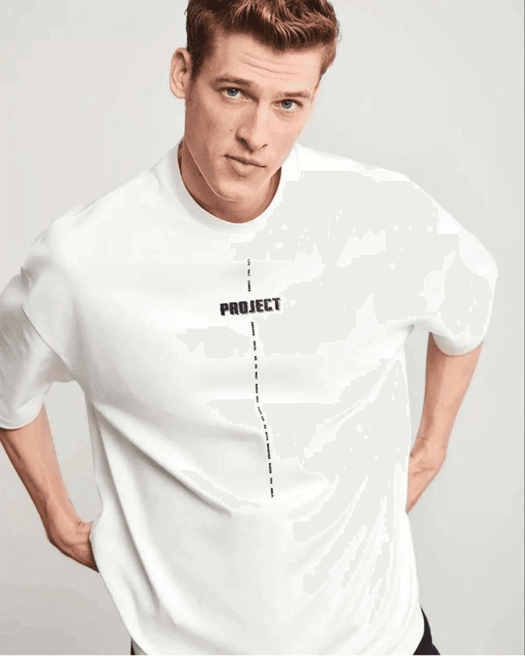 Erkek Kısa Kol Yazlık Tişört Bisiklet Yaka Baskılı Oversize T-Shirt - Beyaz