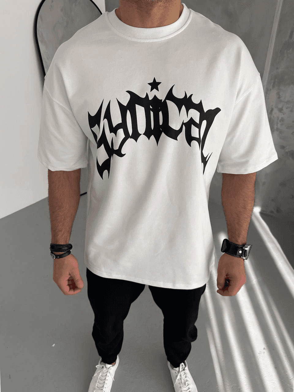 ERKEK Tişört Bisiklet Yaka Baskılı Kısa kol T-Shirt - Beyaz