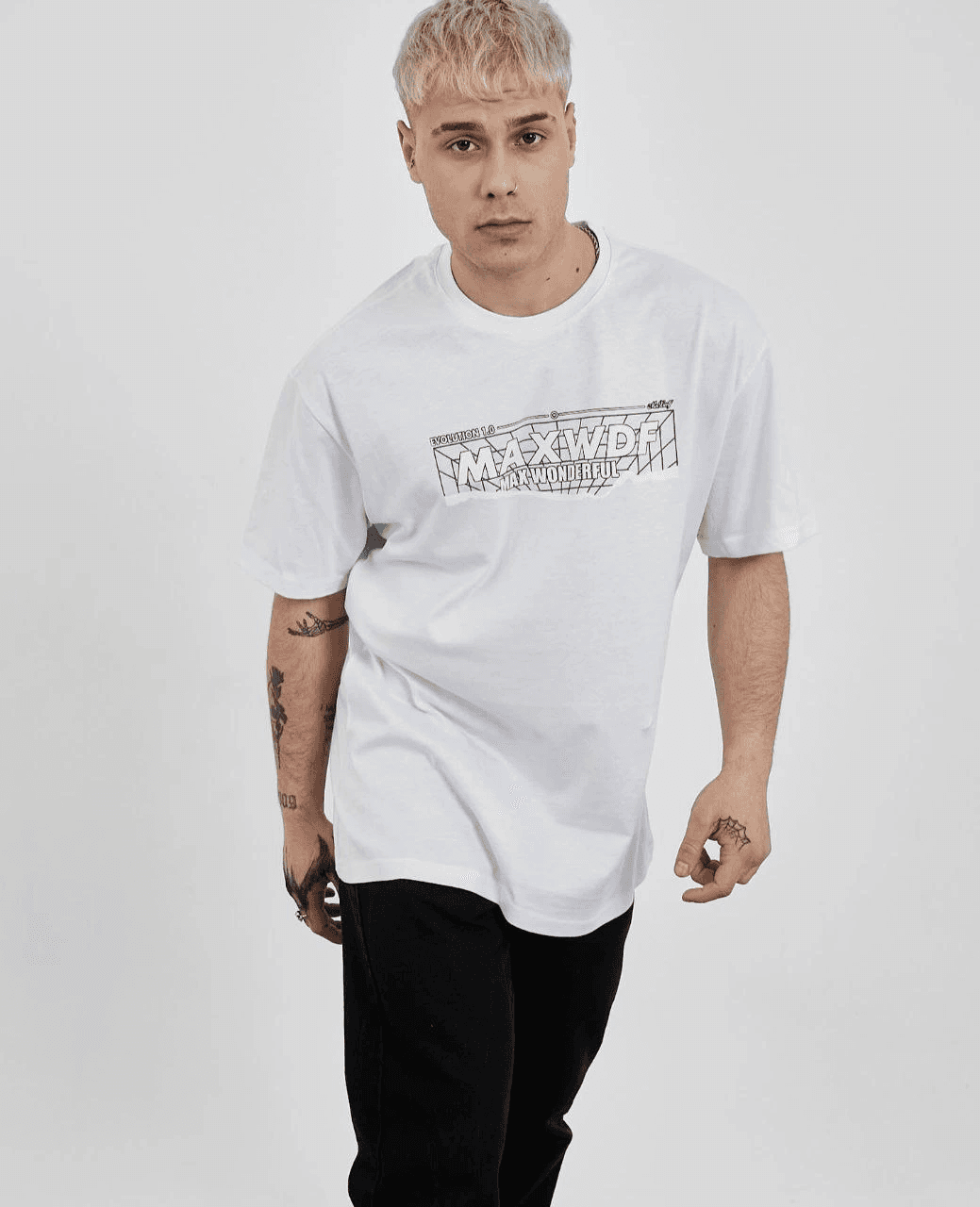 Erkek Kısa Kol Yazlık Tişört Bisiklet Yaka Baskılı Oversize T-Shirt - Beyaz