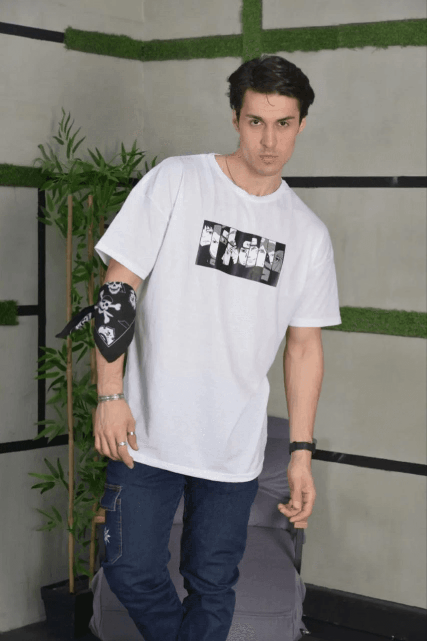 Erkek Kısa Kol Yazlık Tişört Bisiklet Yaka Baskılı Oversize T-Shirt - Beyaz — görsel 1 / 4