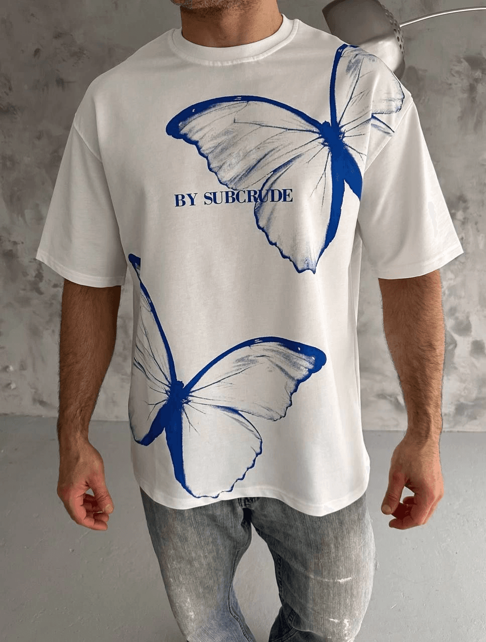 Erkek Kısa Kol Yazlık Tişört Bisiklet Yaka Baskılı Oversize T-Shirt - Beyaz — görsel 1 / 2