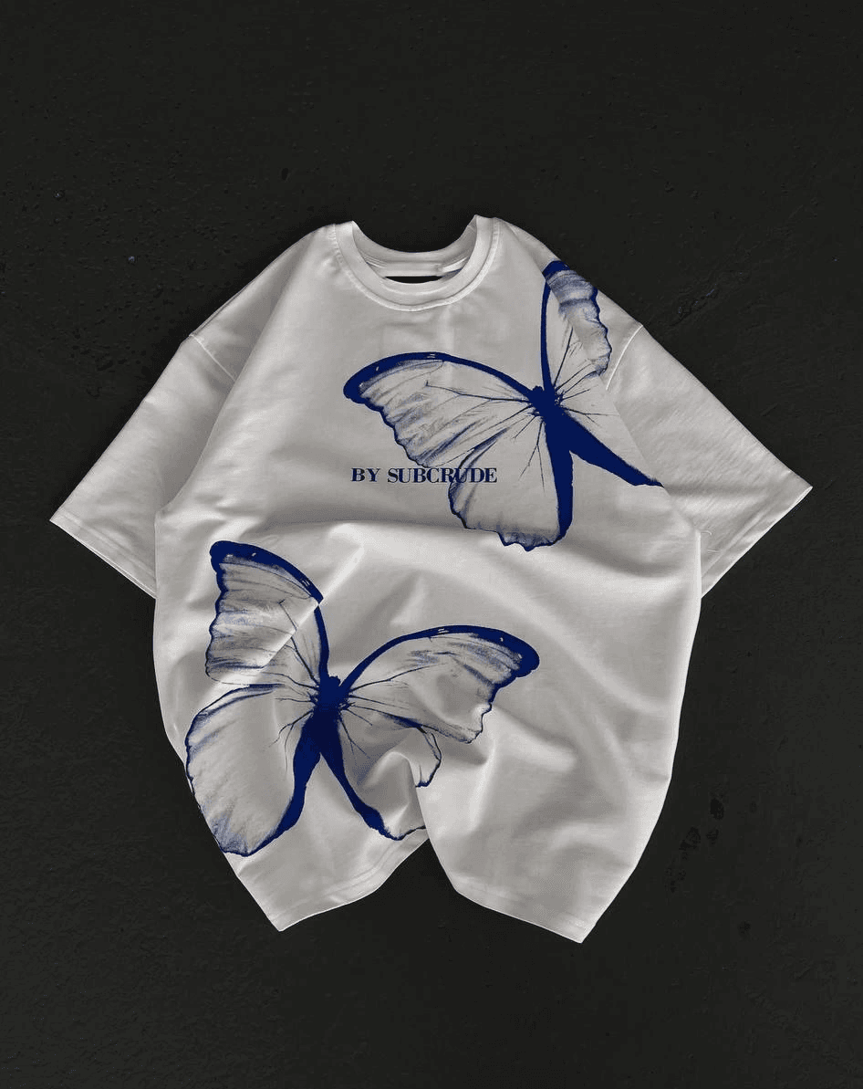 kadın Bisiklet Yaka Baskılı Oversize T-Shirt - Beyaz