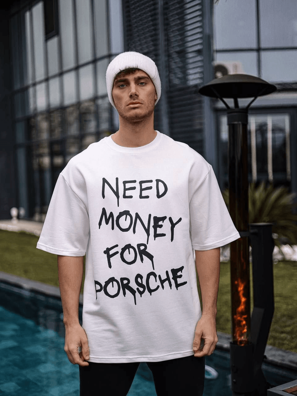 Erkek Kısa Kol Yazlık Tişört Bisiklet Yaka Baskılı Oversize T-Shirt - Beyaz — görsel 1 / 3