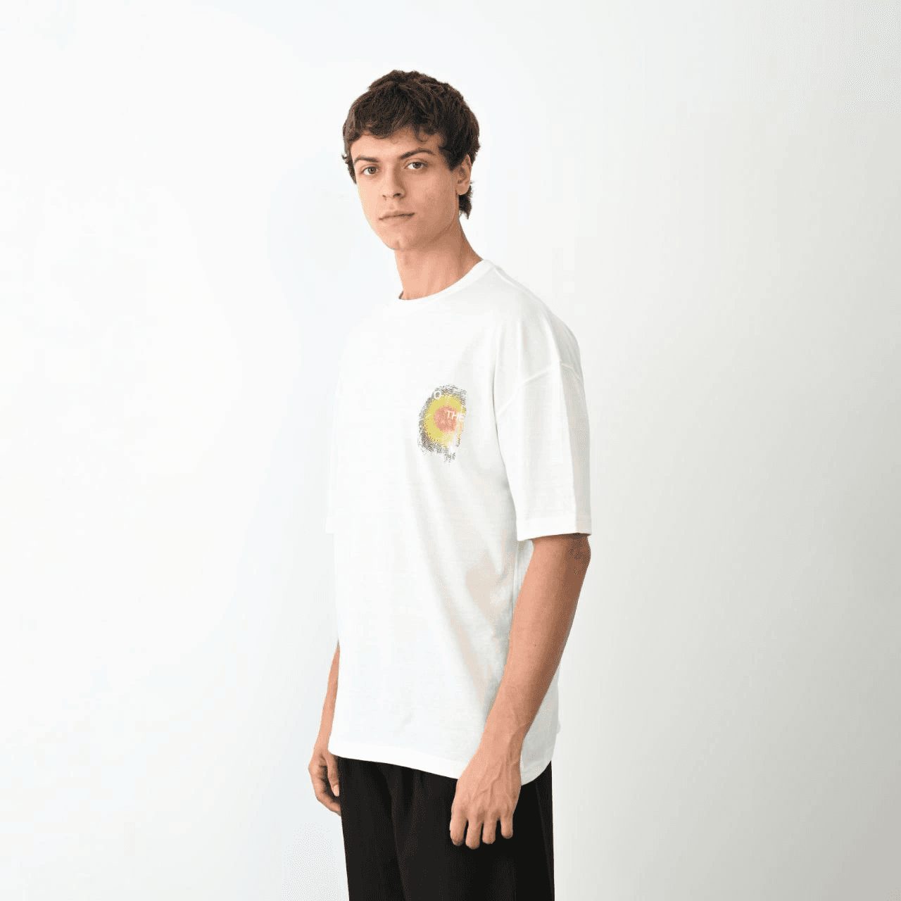 Erkek Kısa Kol Yazlık Tişört Bisiklet Yaka Baskılı Oversize T-Shirt - Beyaz — görsel 1 / 6